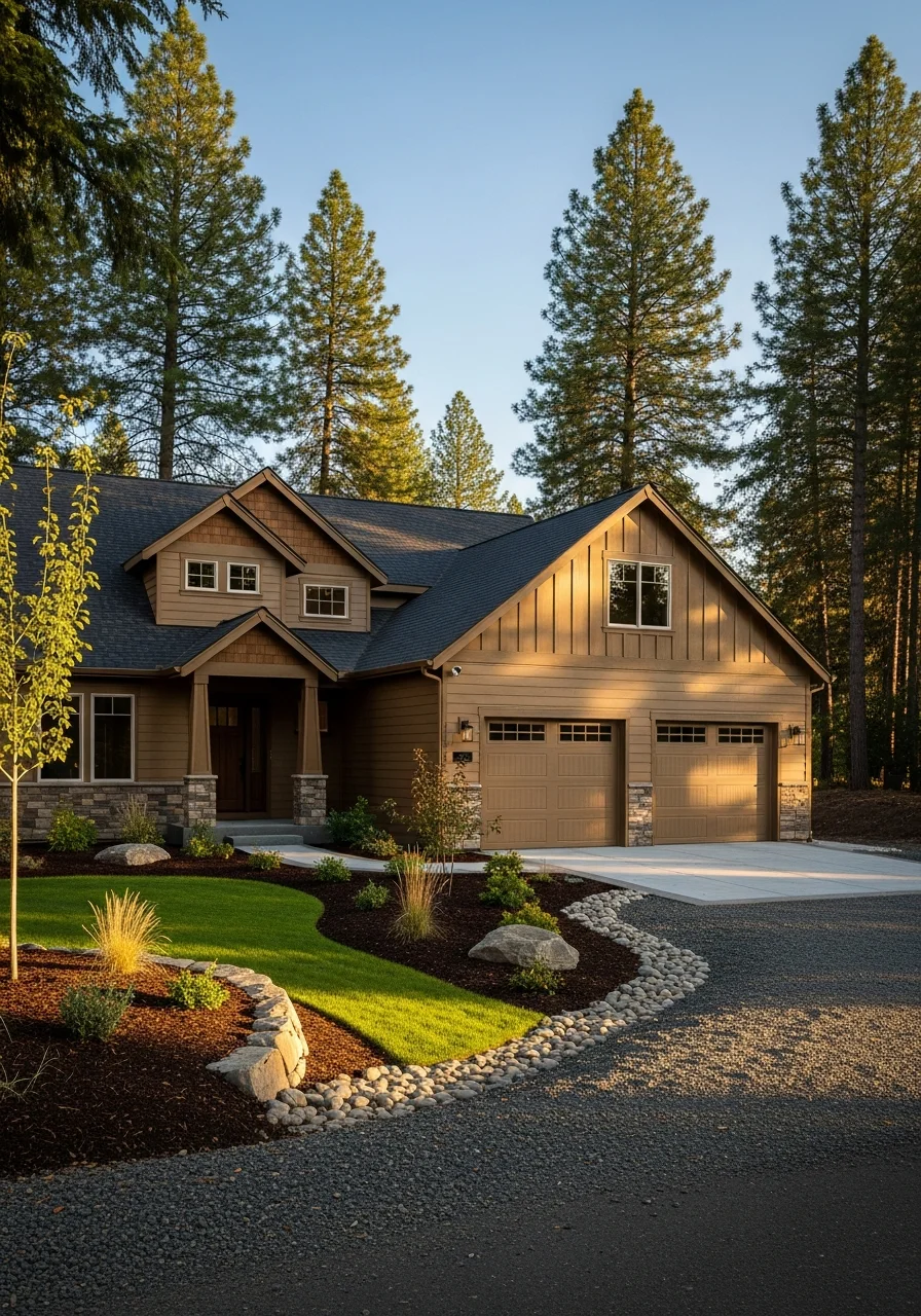 Close-up of a completed residential project in a Spokane County neighborhood with mature trees and a well-maintained property.