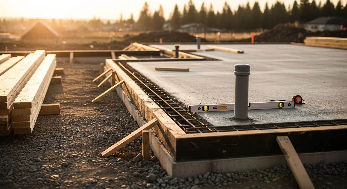 A newly framed single-family home under construction on a residential lot in Spokane County, Washington, with exposed wall framing and a concrete foundation visible. Clear sky overhead with surrounding Eastern Washington landscape in the background.
