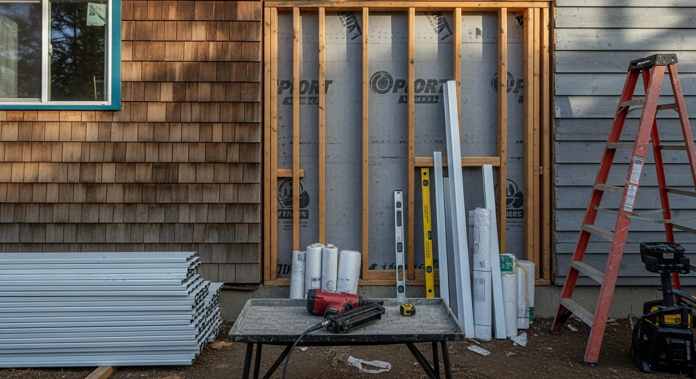 Freshly installed siding on a single-family home in Spokane County, Washington, showing clean panel lines and a finished exterior. The completed replacement covers the full front and side walls of the house, with no visible gaps, warping, or weather damage.